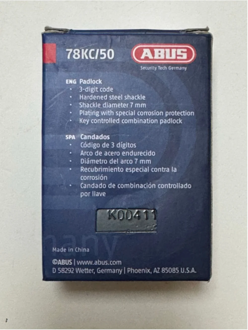 ABUS 78KC/50 Green Dial 3 Digit Combination Padlock NEW